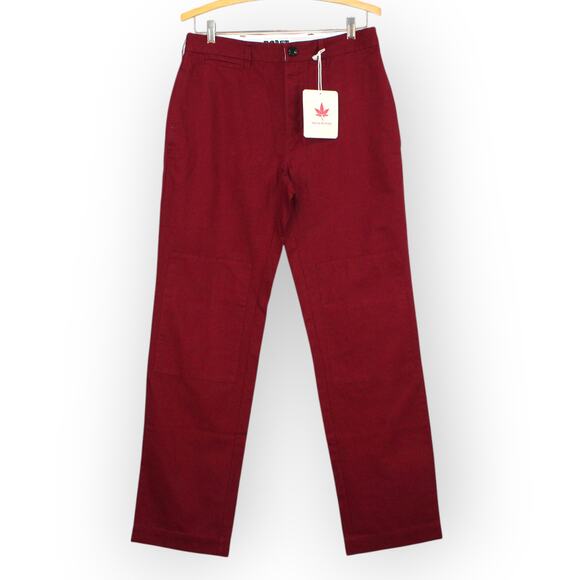 BOAST USA Mens 30x32 Patch Canvas Chino Pant Burgundy Wine Cotton Flat NWT - Picture 1 of 10
